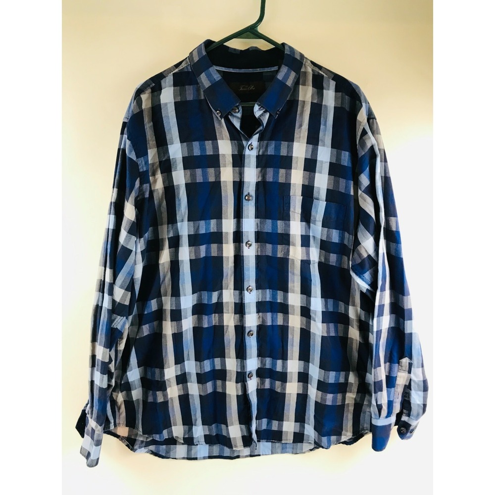 Jasso Elba Shirt Men's Size XXL 18-18.5 Blue White Plaid Button Down